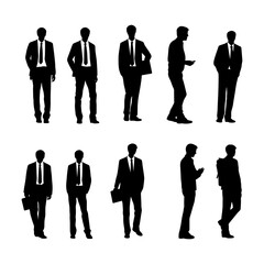 Male Teacher Silhouette Set Clipart on White Background