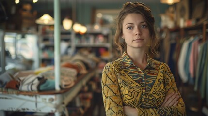 Fototapeta premium Portrait of Woman in Thrift Store