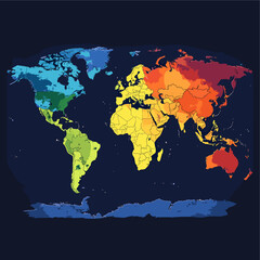 Vector political map of the world without names: clear country borders, distinguishable continents and regions. Suitable for design, infographics and data visualizations.