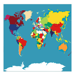 Vector political map of the world without names: clear country borders, distinguishable continents and regions. Suitable for design, infographics and data visualizations.