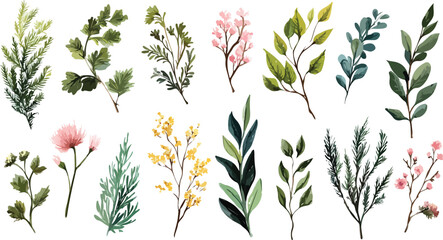 Floral and leaf card. watercolor design. For banners, posters, invitations, Watercolor flora green & gold leaf branches collection floral pattern.