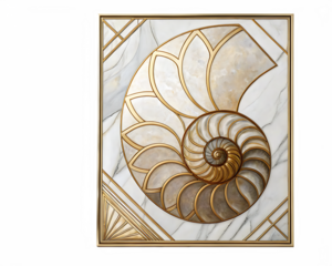 Sea shell abstract oil painting poster living room idea decoration, seashell fossil concept art deco By Adamantium Stock PNG File AI Creation 