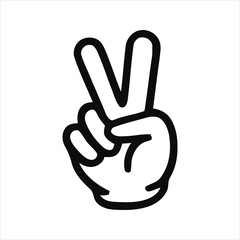Peace Hand Sign Icon – Victory Gesture Vector Silhouette