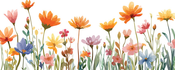 Flower and grass flat icon set isolated on white. Beautiful romantic flower collection with roses, leaves