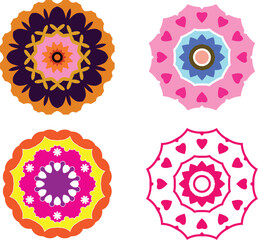 Colorful Mandala Pattern Design with Floral Arabesque Elements on White Background Decorative Round Illustration