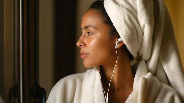 Listening to a podcast while preparing in a warm bathroom