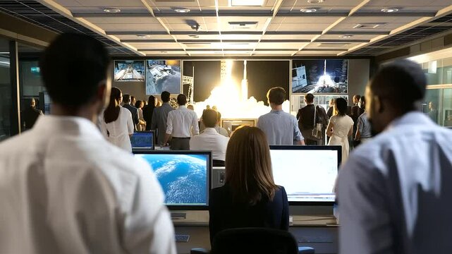 Monitoring a satellite launch in a busy control room