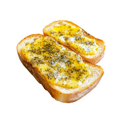 Two Slices of Melted Cheese on Toasted Bread with Herbs