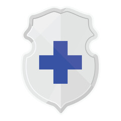 Steel shield with blue cross isolated on white background