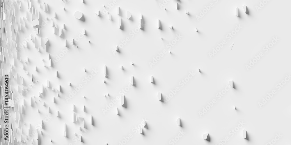 Poster array of randomly sized white blocks geometry background wallpaper banner fading out with copy space