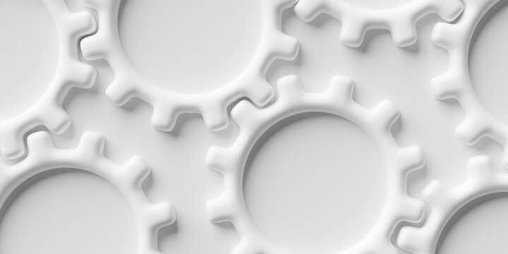 Group of smooth mechanical gears geometrical background wallpaper banner pattern flat lay from above