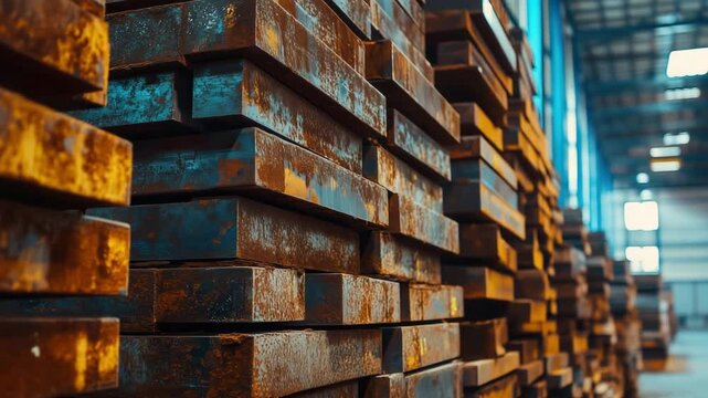 Metal plates on pallets in the warehouse