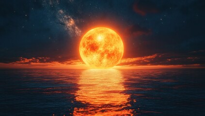 Fiery moon over tranquil water