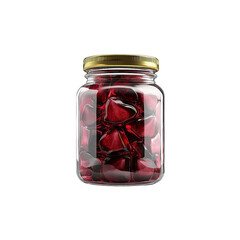 Glass Jar Filled with Red Heart-Shaped Gems