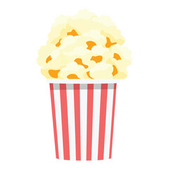 Red and white striped popcorn box full of salted, sweet popcorn