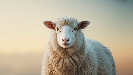 Fluffy Sheep in Sunset Meadow Peaceful Farm Animal Portrait