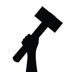 Hand holding hammer or mallet isolated on white background