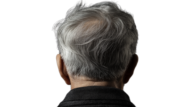 Older man with gray hair facing forward with back to camera, subtle light and shadow, PNG format 