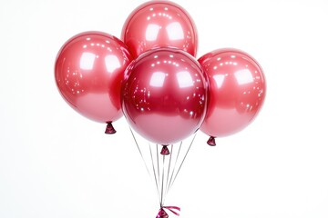 Bunch of four red balloons tied together isolated on white backdrop. Celebration