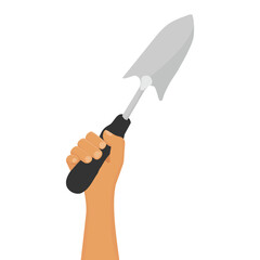 Gardener, farmer hand hold garden shovel
