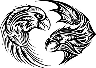 Fototapeta premium SVG vector illustrating sustainable fishing with fishermen. Intricate Black and White Tribal Eagle Design in Circular Formation