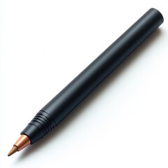 Sleek, matte black pen with a metallic tip, casting shadow on a white surface