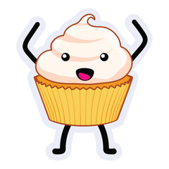 Cute and delicious cupcake dessert character with smiling face