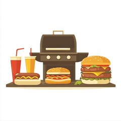 Backyard BBQ feast with burgers, hot dogs, and drinks