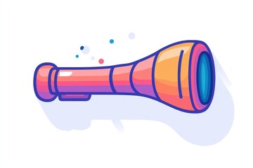 Cartoon telescope pink, orange, yellow with blue lens on white background