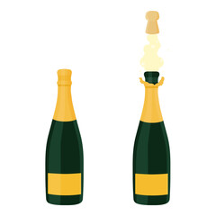 Collection of champagne bottles with golden cap. Festive sparkling wine bottle