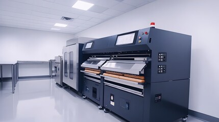 A clean modern industrial facility showcases high-tech automated machinery and equipment in a sterile environment for precision manufactu