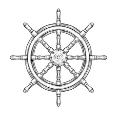 ship steering wheel nautical control vector line art hand drawn illustration © Garage graphic.std