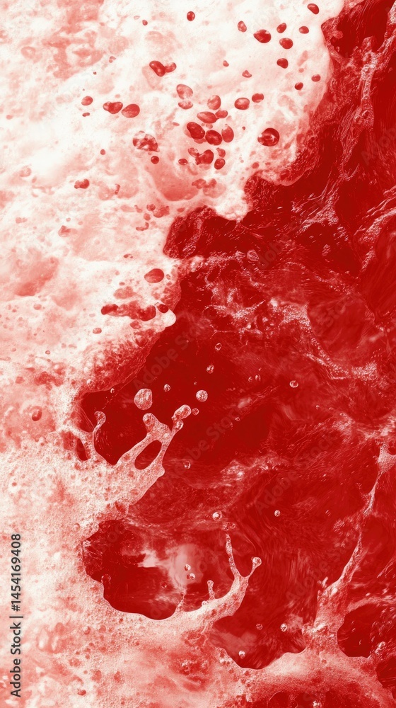 Poster red water mix with white foam creating an abstract pattern