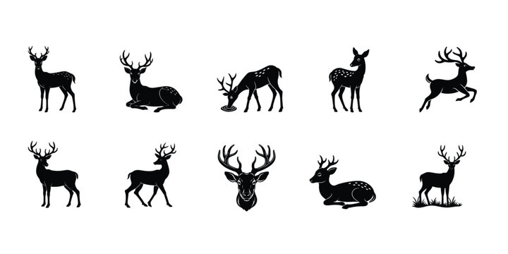 a bundle of deer silhouette vector illustration on white background
