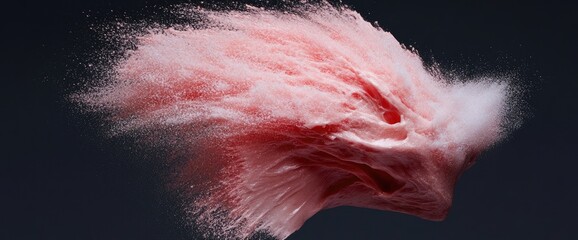 Pink powder explodes, soft and airy, against a dark background with subtle textures