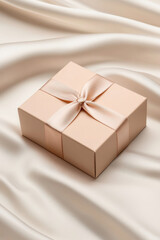 Elegant gift box with a ribbon on soft satin fabric, perfect for special occasions.