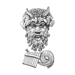 Satyr,vintage illustration in vector,sketch of Pan