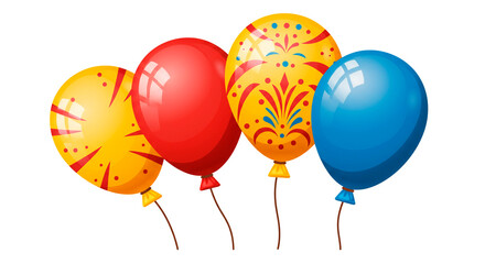 Obraz premium Festive cartoon balloons in yellow, red, and blue with decorative patterns, perfect for celebrations and party decorations.