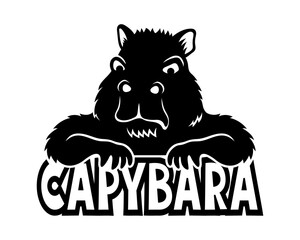 Monochrome character animal angry capybara on white background.	

