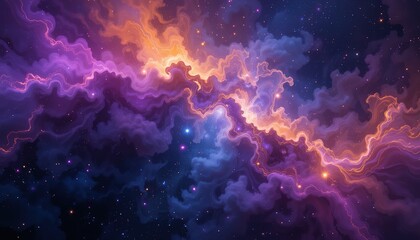 Fototapeta premium Cosmic Nebula Swirls: Purple and Orange Celestial Dance