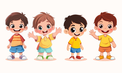Cute little boys in different poses and clothes. Vector illustration
