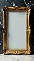 Gilded rectangular frame against polished marble, geometric, marble, frame
