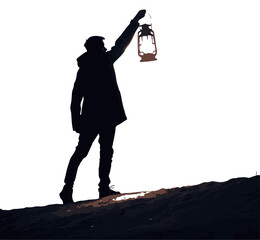 Person Holding Lantern in Darkness Silhouette Vector © Rezowan 