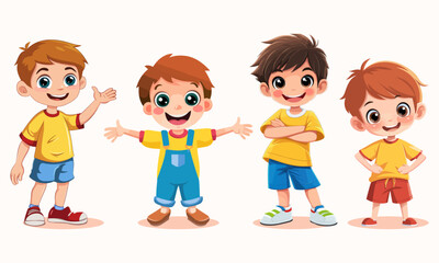 Cute little boys in different poses. Vector cartoon illustration isolated on white background