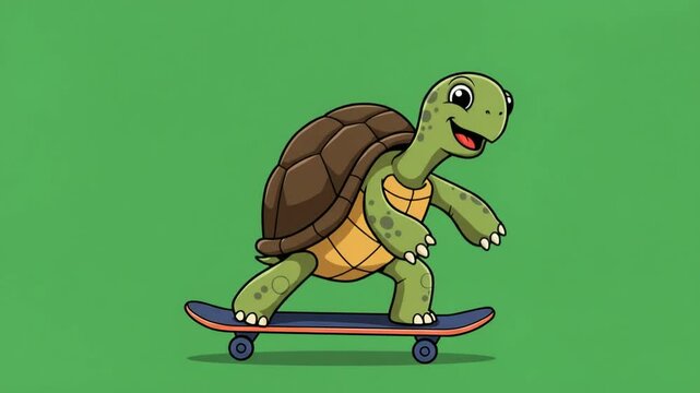 Cheeky Turtle Skateboarding Cartoon Illustration