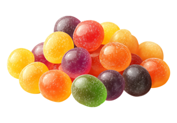 Mixed Fruit-Flavored Gummies Cut Out on White, png