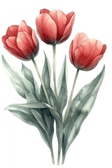 Fototapeta premium Delicate Tulips in a Watercolor Style