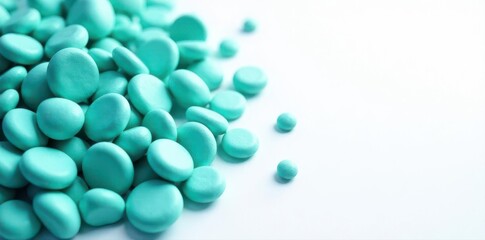 Scattered turquoise pebbles on bright white surface , element, green, decor