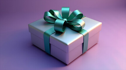 Luxury silver gift box with teal ribbon and elegant bow perfect for holiday campaigns or premium packaging promotions