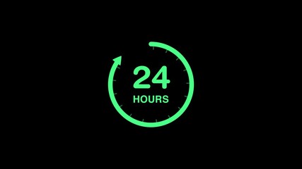 24 hours service symbol Delivery service, online deal remaining time website symbols, 4K Video motion graphic arrowClock 24hours icon, isolated on white background with alpha channel ,
